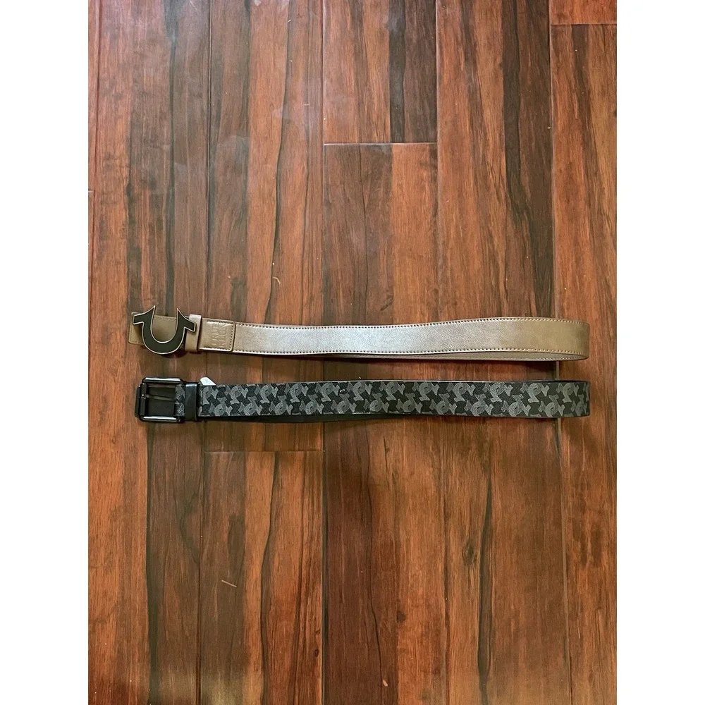 True Religion Belts Brown Horseshoe & Black Gamma Buckles Men's Size 38 Lot Of 2
